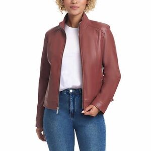 NEW Vince Camuto Women’s Faux Leather Zip-Up Pink Mauve Moto Jacket, Size XL